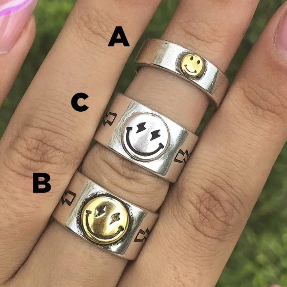 Rings for Men, Statement Rings, Smiley Face Ring, Happy Face Ring, Adjustable Ri